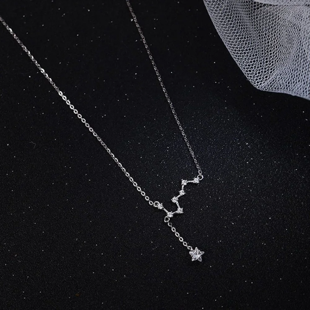 #NEW 925 Sterling Silver Diamond Star Drop Necklace